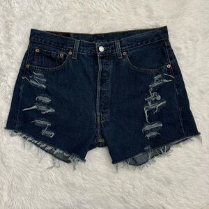 VTG 90’s EUC Levi’s 501 Distressed High Waisted Cut Off Denim Shorts!